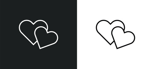 two hearts line icon in white and black colors. two hearts flat vector icon from two hearts collection for web, mobile apps and ui.
