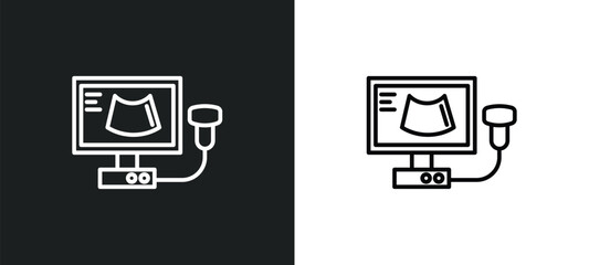 ultrasonography line icon in white and black colors. ultrasonography flat vector icon from ultrasonography collection for web, mobile apps and ui.