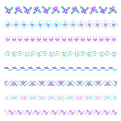 Seamless line border pixel art Cross Stitch Borders