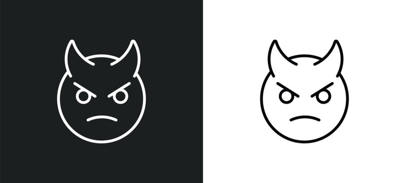 devil head with horns line icon in white and black colors. devil head with horns flat vector icon from devil head with horns collection for web, mobile apps and ui.