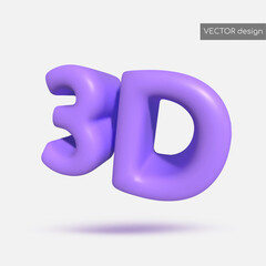 Vector 3d render purple sign, text, letters 3D, isolated on gray background. Beauty icon. Vector illustration for postcard, icons, poster, banner, web, design, arts.