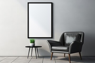 Mock up poster frame in minimalist living room interior background, cement wall,3D render