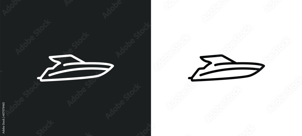Aufkleber speed boat facing right line icon in white and black colors. speed boat facing right flat vector ico