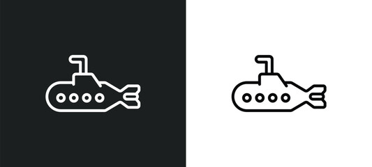 submarine facing right line icon in white and black colors. submarine facing right flat vector icon from submarine facing right collection for web, mobile apps and ui.