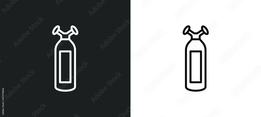 Poster oxygen tank line icon in white and black colors. oxygen tank flat vector icon from oxygen tank colle