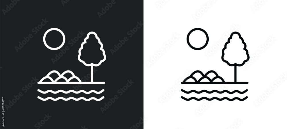 Poster savannah line icon in white and black colors. savannah flat vector icon from savannah collection for
