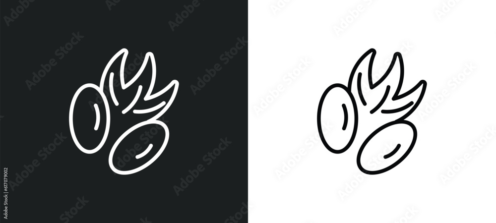 Poster pecan leaf line icon in white and black colors. pecan leaf flat vector icon from pecan leaf collecti