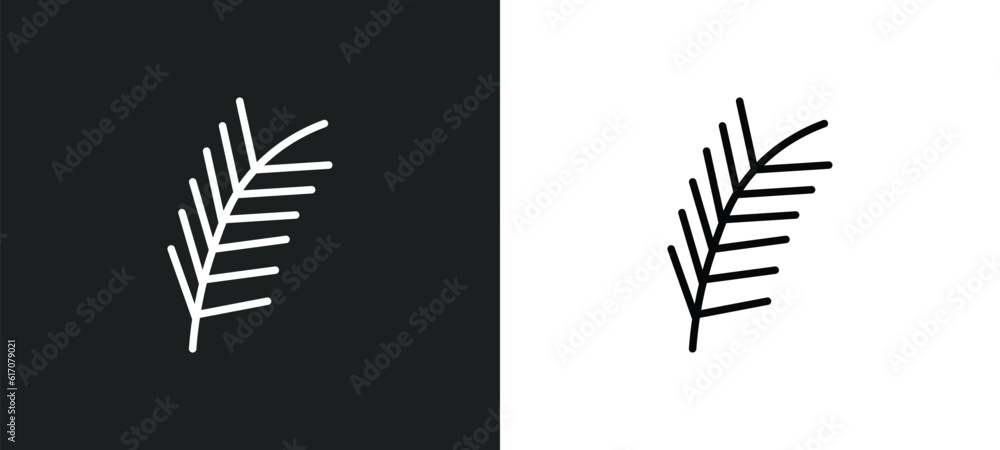 Poster pine leaf line icon in white and black colors. pine leaf flat vector icon from pine leaf collection 
