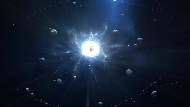 Illustration of the center of the universe. A black hole pulls in planets and galaxies.