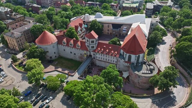 Drone shot of Art Museum Moritzburg Halle (Saale) (Kunstmuseum Moritzburg ) , Germany