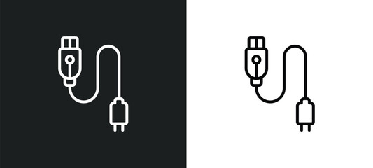 charging plug line icon in white and black colors. charging plug flat vector icon from charging plug collection for web, mobile apps and ui.