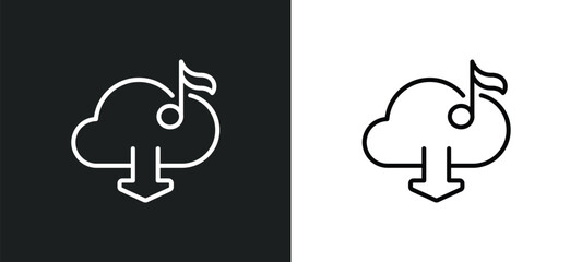 downloaded music cloud line icon in white and black colors. downloaded music cloud flat vector icon from downloaded music cloud collection for web, mobile apps and ui.