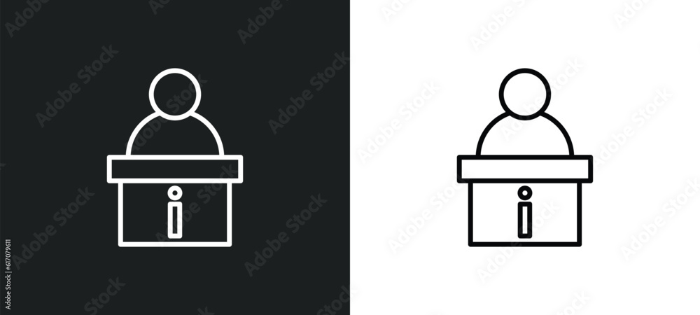 Poster information desk line icon in white and black colors. information desk flat vector icon from informa