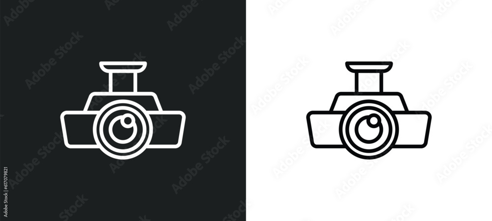 Poster big video projector line icon in white and black colors. big video projector flat vector icon from b