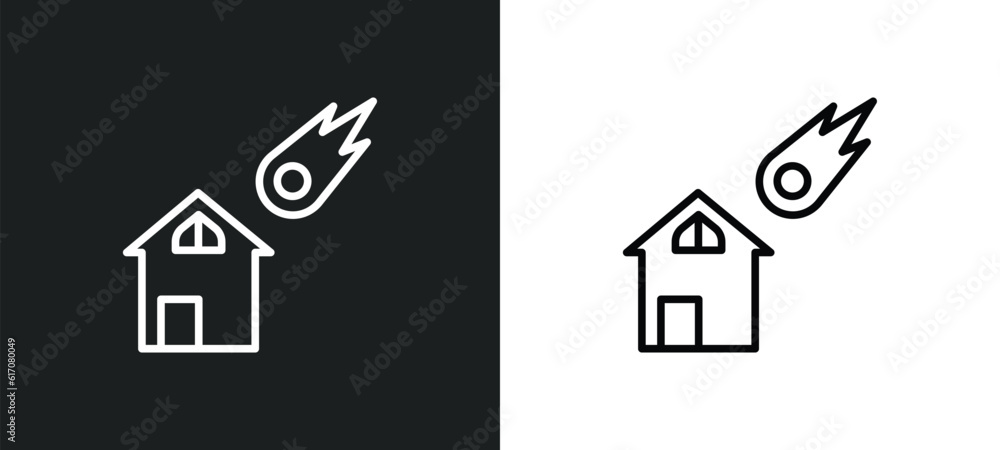 Aufkleber comet and house line icon in white and black colors. comet and house flat vector icon from comet hou