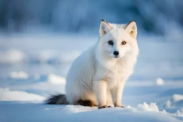 Printed kitchen splashbacks Arctic fox arctic fox in the snow