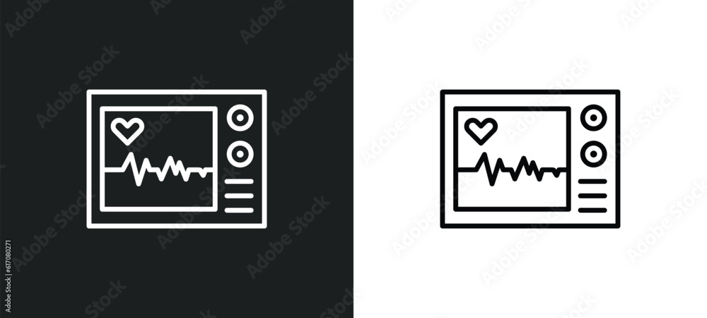 Poster ecg line icon in white and black colors. ecg flat vector icon from ecg collection for web, mobile ap