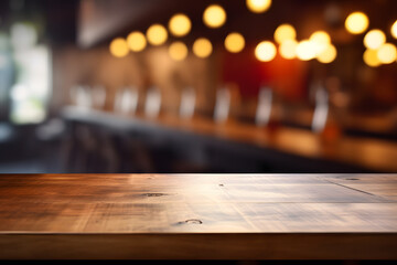 Blurred Bar Background with Wooden Counter Table - Generative AI