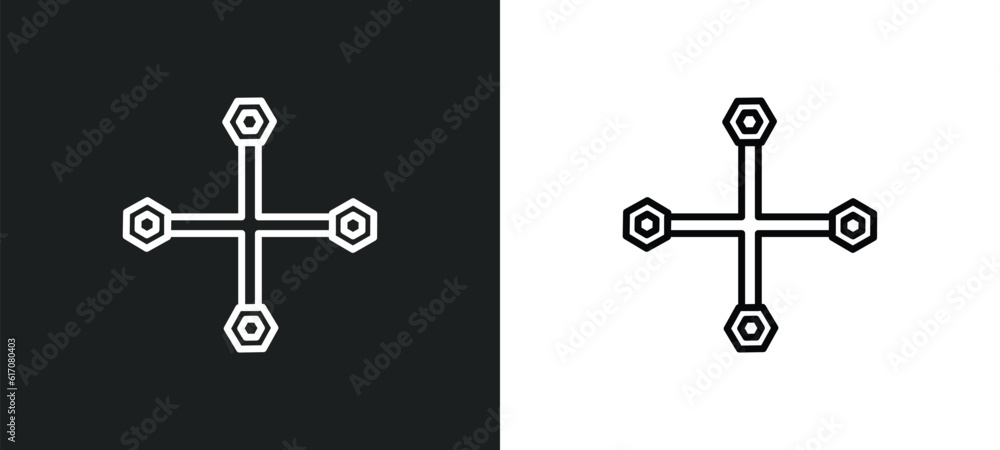 Aufkleber changing wheels tool line icon in white and black colors. changing wheels tool flat vector icon from