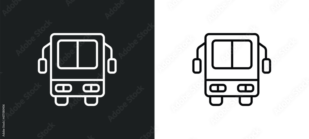 Poster bus front view line icon in white and black colors. bus front view flat vector icon from bus front v