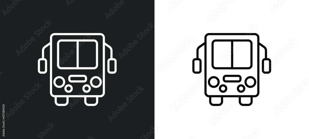 Poster bus front line icon in white and black colors. bus front flat vector icon from bus front collection 
