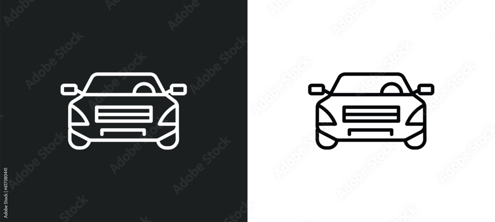 Aufkleber rectangular car line icon in white and black colors. rectangular car flat vector icon from rectangul