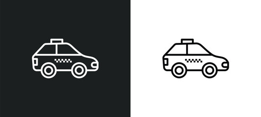 taxi facing left line icon in white and black colors. taxi facing left flat vector icon from taxi facing left collection for web, mobile apps and ui.