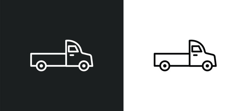 pick up truck line icon in white and black colors. pick up truck flat vector icon from pick up truck collection for web, mobile apps and ui.