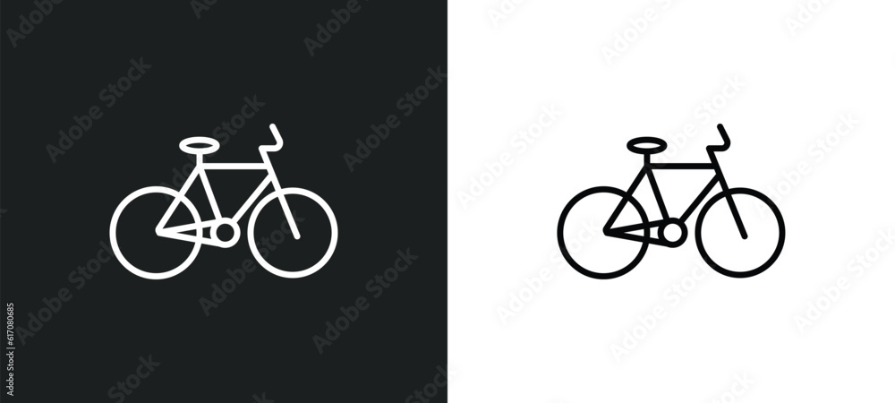 Poster bicycle line icon in white and black colors. bicycle flat vector icon from bicycle collection for we