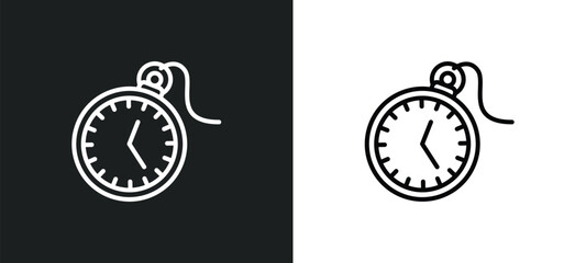 pocket watch line icon in white and black colors. pocket watch flat vector icon from pocket watch collection for web, mobile apps and ui.