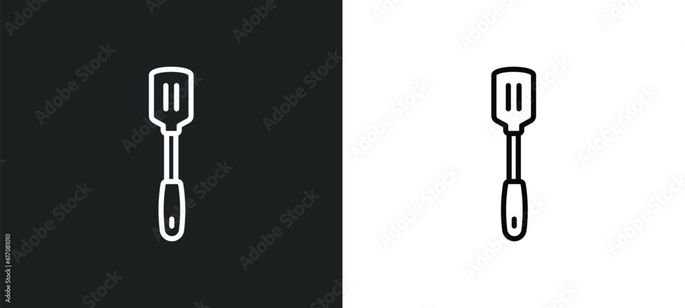 Poster spatula line icon in white and black colors. spatula flat vector icon from spatula collection for we