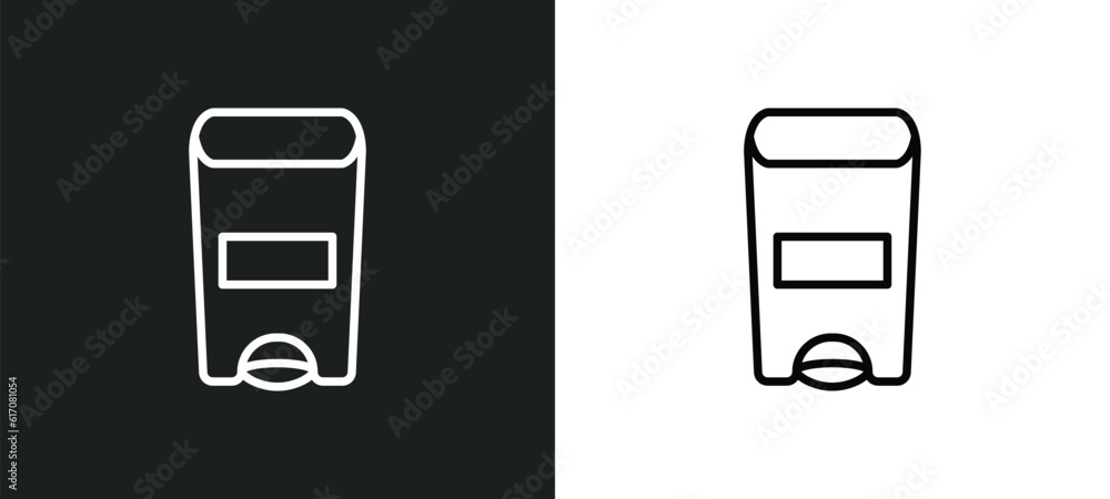 Poster trash line icon in white and black colors. trash flat vector icon from trash collection for web, mob