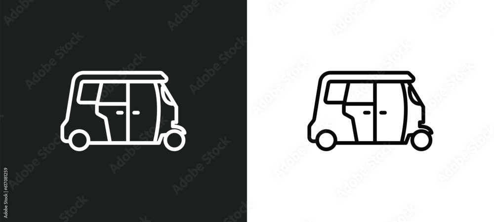 Poster rickshaw line icon in white and black colors. rickshaw flat vector icon from rickshaw collection for