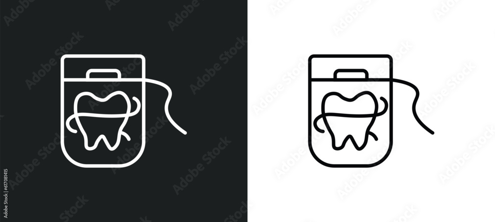 Poster flossing line icon in white and black colors. flossing flat vector icon from flossing collection for