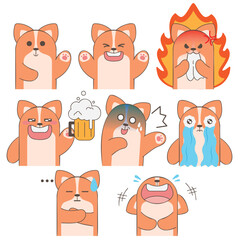 Set of emoticons cute dog emoji stickers cartoon vector