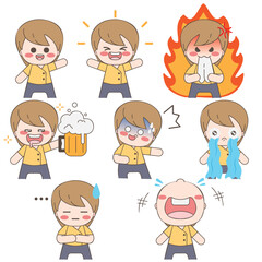 Set of emoticons lovely boy emoji stickers cartoon vector
