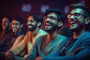 Smiling Indian Friends Delighting in a Film Experience at the Cinema generative ai - obrazy, fototapety, plakaty