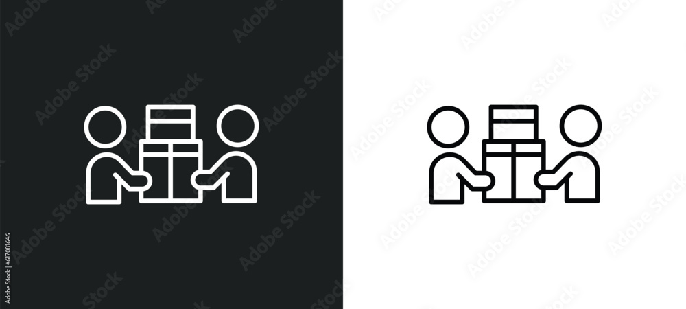 Poster carrying line icon in white and black colors. carrying flat vector icon from carrying collection for