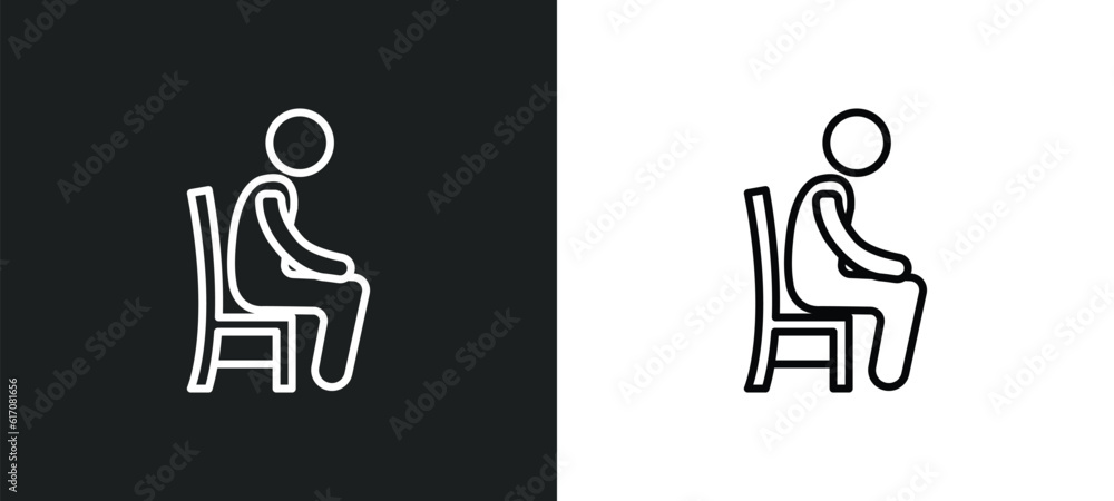 Poster sitting down line icon in white and black colors. sitting down flat vector icon from sitting down co