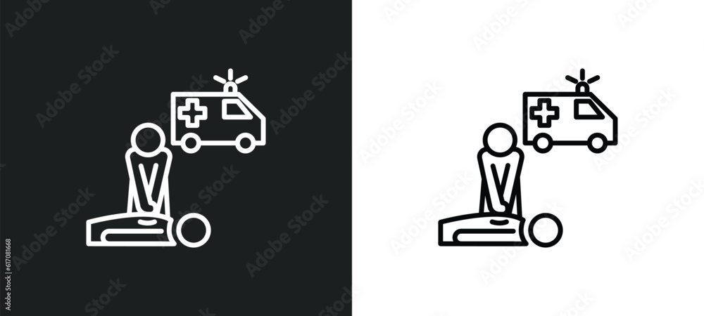 Aufkleber cpr line icon in white and black colors. cpr flat vector icon from cpr collection for web, mobile ap