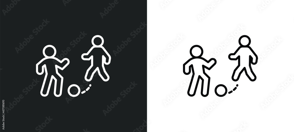 Poster playing with a ball line icon in white and black colors. playing with a ball flat vector icon from p