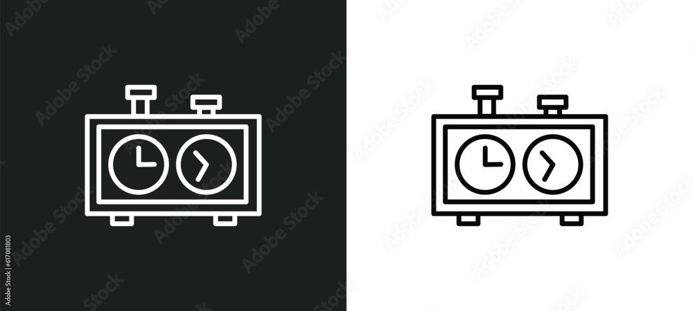 Poster chess clock line icon in white and black colors. chess clock flat vector icon from chess clock colle