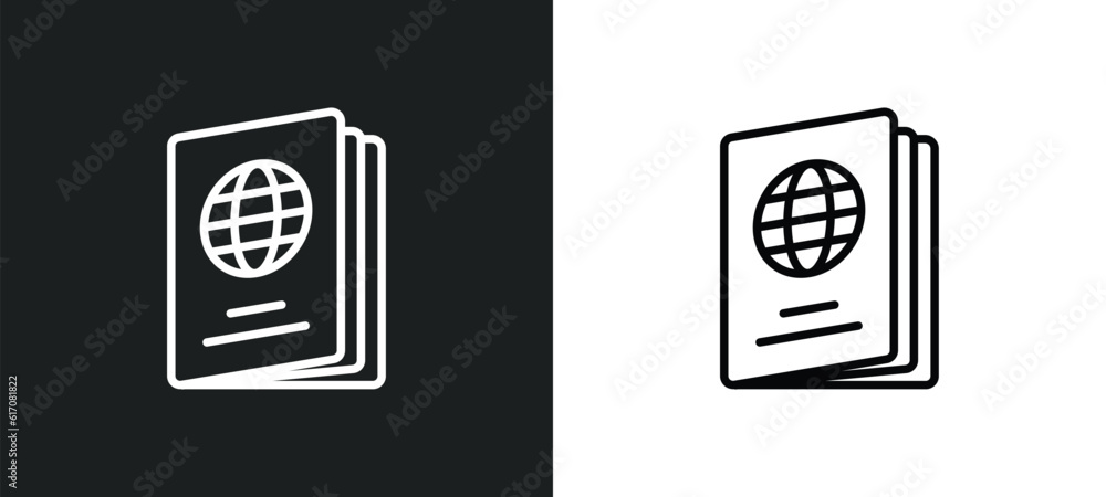 Poster passport line icon in white and black colors. passport flat vector icon from passport collection for