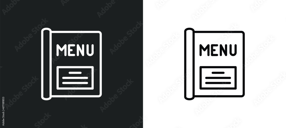 Poster menu line icon in white and black colors. menu flat vector icon from menu collection for web, mobile