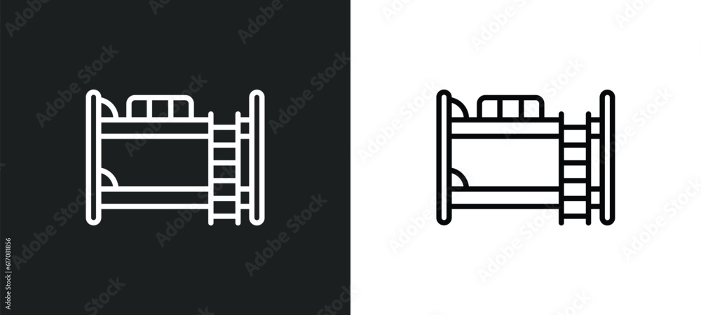 Poster bunk line icon in white and black colors. bunk flat vector icon from bunk collection for web, mobile
