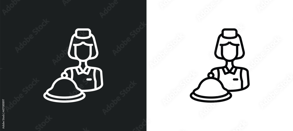 Poster reception line icon in white and black colors. reception flat vector icon from reception collection 