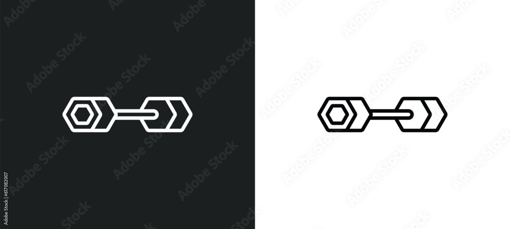 Poster dumbbell line icon in white and black colors. dumbbell flat vector icon from dumbbell collection for