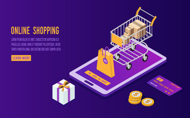 Shopping online process on smartphone.