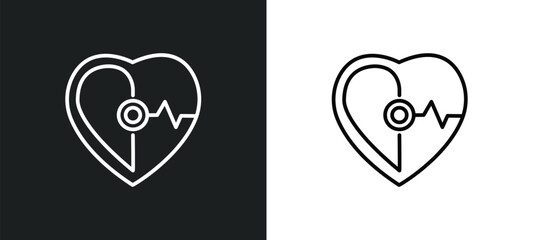 cardiology line icon in white and black colors. cardiology flat vector icon from cardiology collection for web, mobile apps and ui. - obrazy, fototapety, plakaty