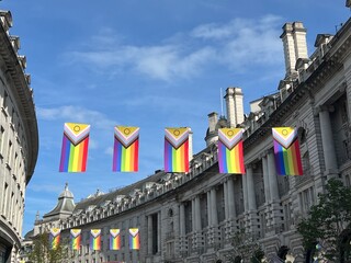Pride flags decorations in Regent Street, London
